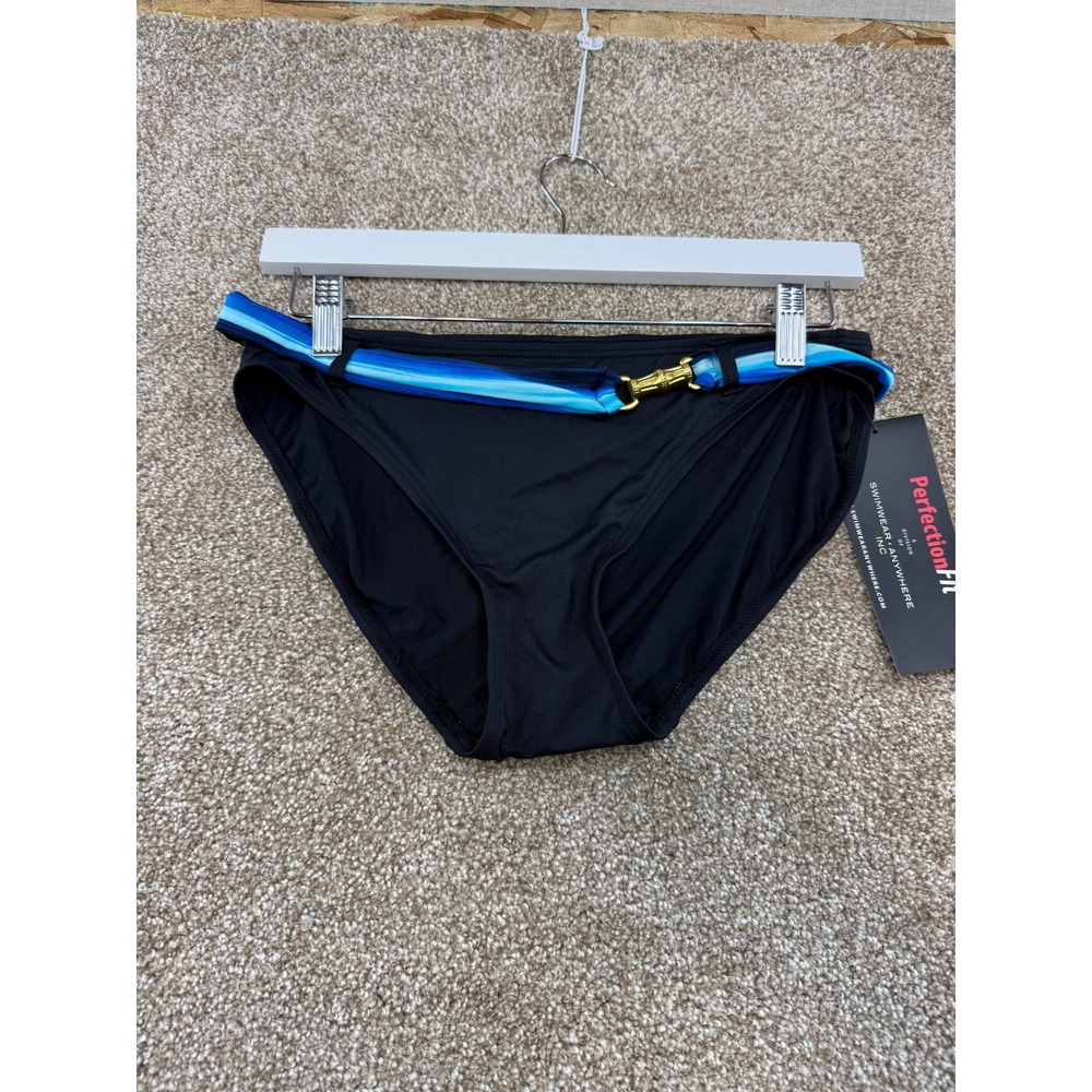 NEW Coco Reef Womens Swimsuit Bottom M Black Blue Striped Trim Swim Bikini